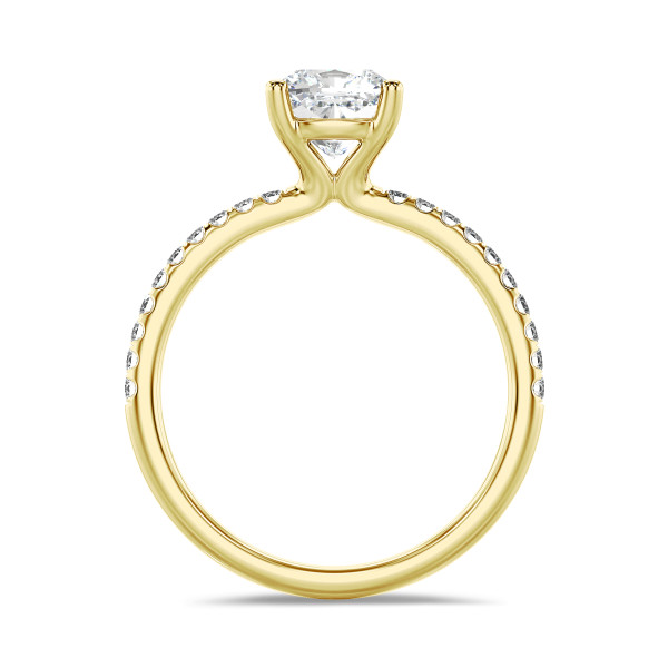 Ringe - 2.00 Karat Solitärring mit laborgezüchtetem Diamant im Kissenschliff aus Gelbgold mit kleinen Labordiamanten