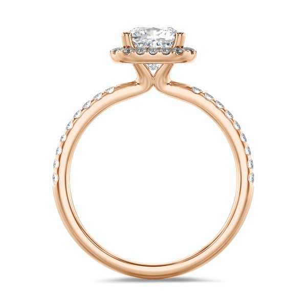 Verlobungsringe - 1.00 Karat Halo Solitärring mit laborgezüchtetem Diamant im Kissenschliff aus Rotgold mit runden laborgezüchteten Diamanten