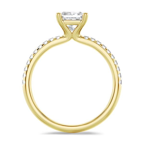 Ringe - 1.00 Karat Solitärring mit laborgezüchtetem Prinzessdiamant aus Gelbgold mit kleinen Labordiamanten