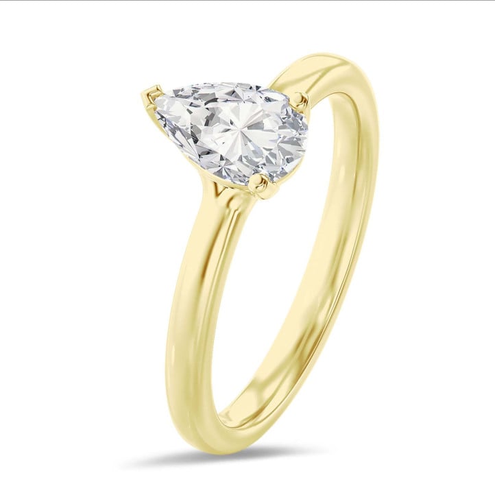 2.00 Karat Solitärring aus Gelbgold mit laborgezüchtetem Tropfen-Diamant