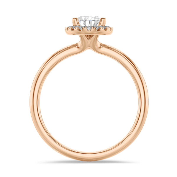 Ringe - 1.00 Karat Halo Solitärring aus Rotgold mit laborgezüchtetem Tropfen-Diamant und runden Labordiamanten