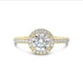 2.50 Karat Halo Solitärring aus Gelbgold mit runden Labordiamanten