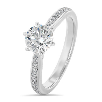 3.00 Karat Solitärring in Platin mit rundem Labordiamant und kleinen Labordiamanten
