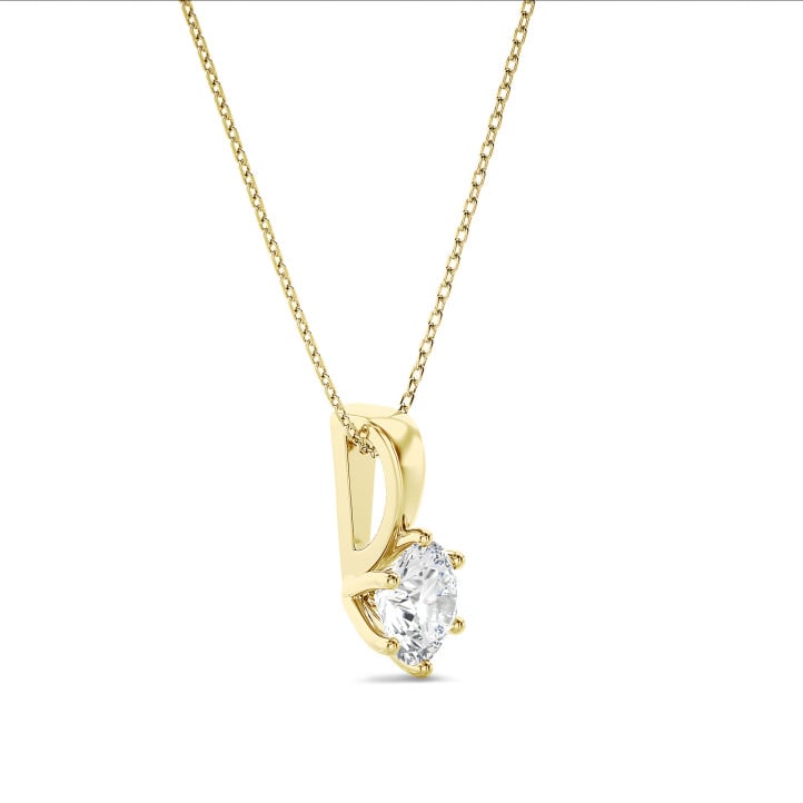 1.00 Karat Solitär Anhänger aus Gelbgold mit rundem laborgezüchtetem Diamant