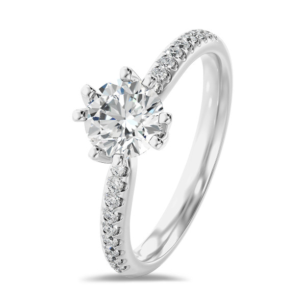 Verlobungsringe - 1.00 Karat Solitärring mit Labordiamant aus Weißgold mit kleinen Labordiamanten