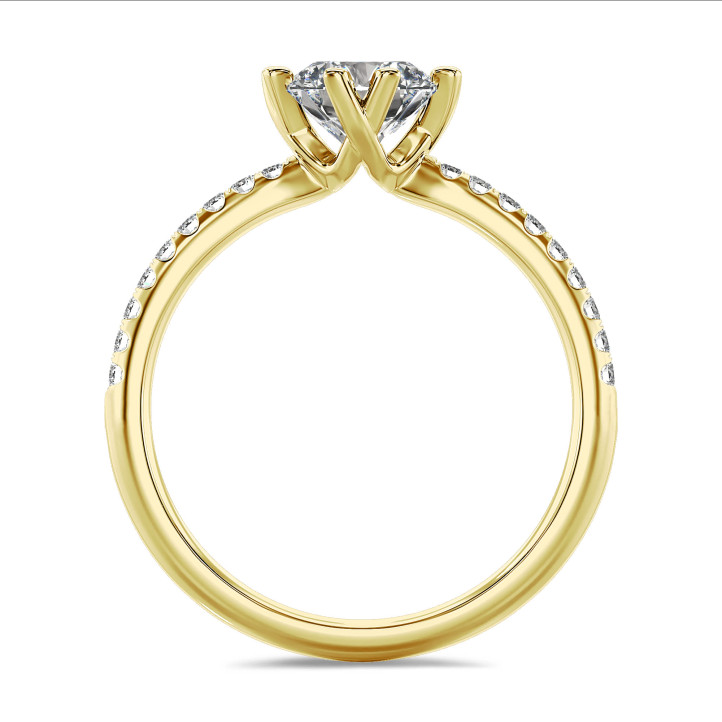 1.20 Karat Solitärring mit Labordiamant aus Gelbgold mit kleinen Labordiamanten