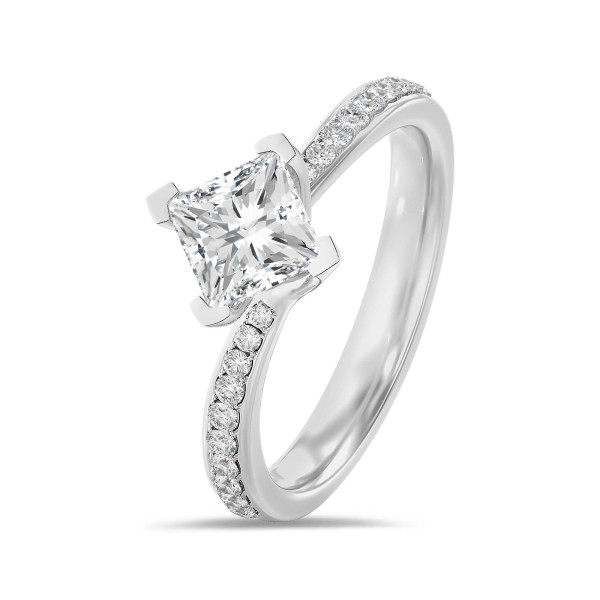 Verlobungsringe - 2.00 Karat Solitärring aus Platin mit laborgezüchtetem Prinzessdiamant und kleinen runden Labordiamanten