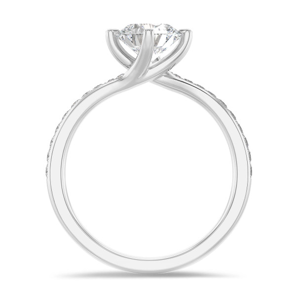 Verlobungsringe - 1.00 Karat Solitärring aus Weißgold mit rundem laborgezüchtetem Diamant und kleinen Labordiamanten