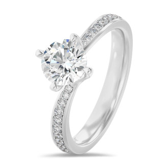 1.50 Karat Solitärring aus Weißgold mit rundem laborgezüchtetem Diamant und kleinen Labordiamanten