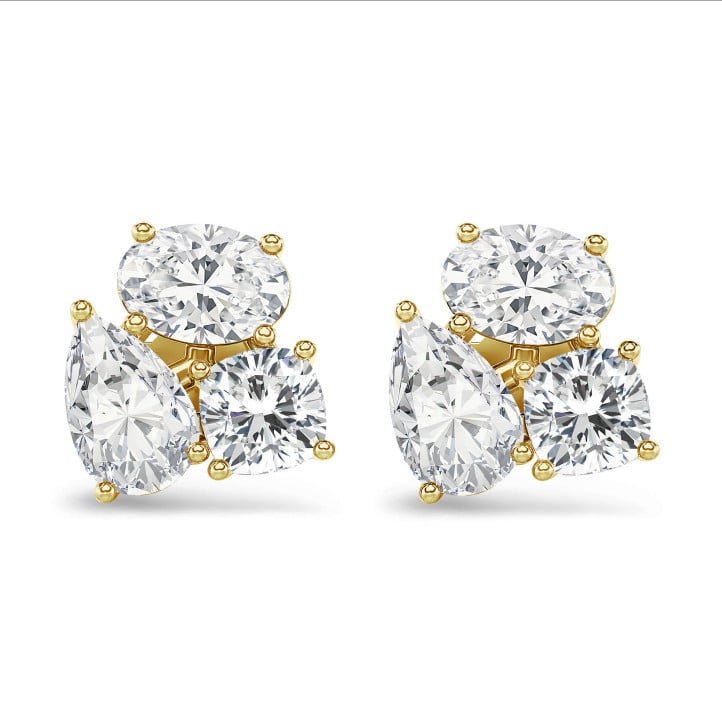 6.00 Karat im Labor gezüchtete Diamant Trilogie Ohrringe aus Gelbgold