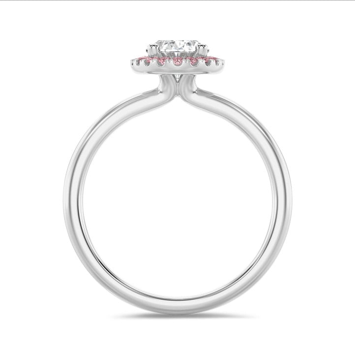 1.50 Karat Halo Solitärring mit ovalem Labordiamant aus Rotgold mit rosa runden Labordiamanten
