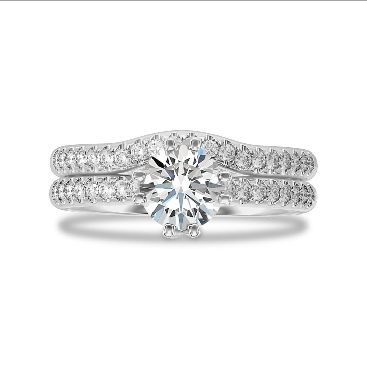 1.00 Karat Solitärring mit Labordiamant aus Weißgold mit kleinen Labordiamanten