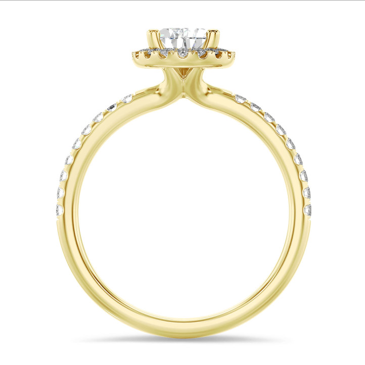 5.00 Karat Halo Solitärring aus Gelbgold mit laborgezüchtetem Tropfen-Diamant und runden Labordiamanten