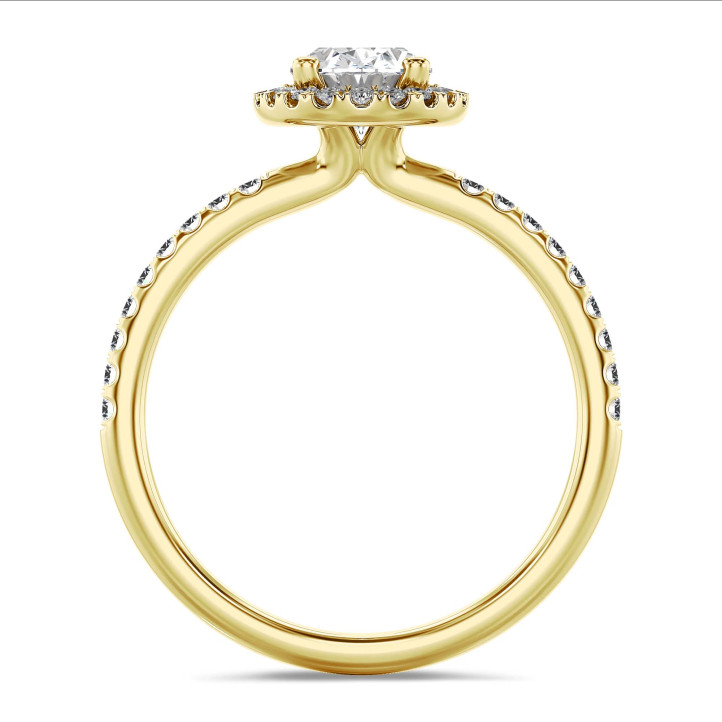 5.00 Karat Halo Solitärring mit ovalem Labordiamant aus Gelbgold mit runden Labordiamanten