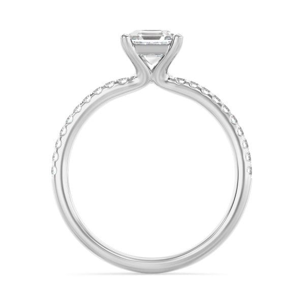 Verlobungsringe - 3.00 Karat Solitärring mit asscher geschliffenem Labordiamant aus Weißgold und kleinen Labordiamanten