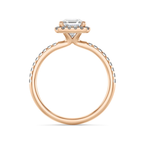 1.00 Karat Halo Solitärring mit asscher geschliffenem Labordiamant aus Rotgold und runden laborgezüchteten Diamanten