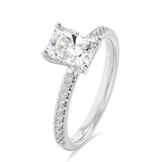 1.50 Karat Solitärring mit laborgezüchtetem Diamant im Radiant-Schliff und hidden halo aus Weißgold