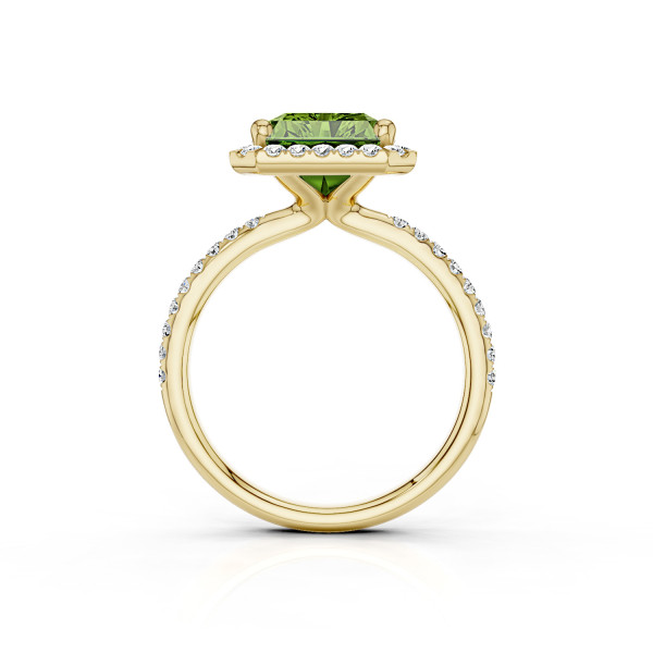 Neuheiten - 2.00 Karat Solitär-Halo-Ring aus Gelbgold mit einem Fancy Vivid Green Labordiamanten im Emerald-Schliff und seitlichen Diamanten