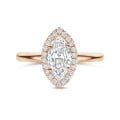 1.50 Karat Halo Solitärring aus Rotgold mit laborgezüchtetem Marquise-Diamant und runden Labordiamanten