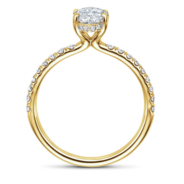 Verlobungsringe - 1.50 Karat Solitärring aus Gelbgold mit laborgezüchtetem Marquise-Diamant und hidden halo