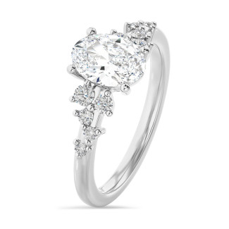 1.20 Karat Solitär-Cluster-Ring aus Weißgold mit ovalem Diamant