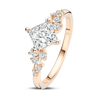 2.00 Kt Solitär-Cluster-Ring aus Rotgold mit Diamant im Prinzessschliff