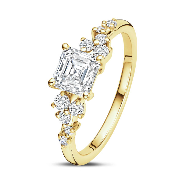 Verlobungsringe - 1.00 Kt Solitär-Cluster-Ring aus Rotgold mit Diamant im Asscherschliff