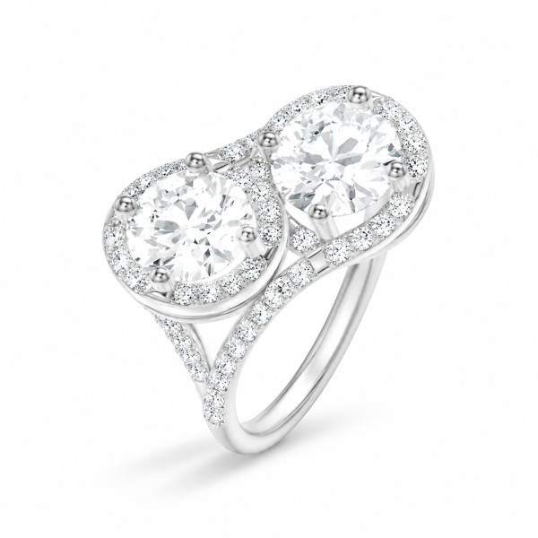 Maßgefertigter Toi et Moi Halo-Ring mit runden Diamanten