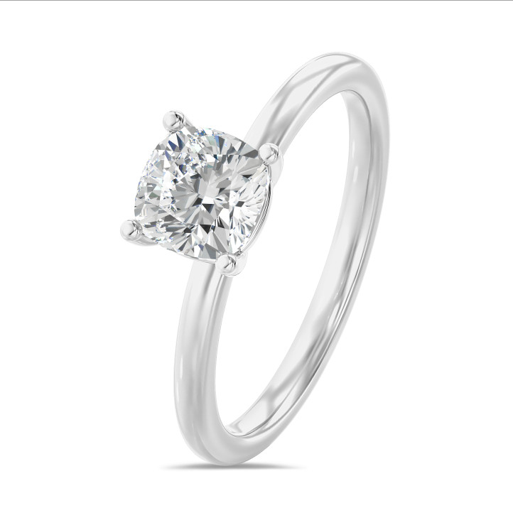 2.50 carat solitaire ring with a lab grown cushion diamond in white gold