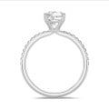 1.20 carat solitaire ring with a lab grown cushion diamond in white gold with lab grown side diamonds