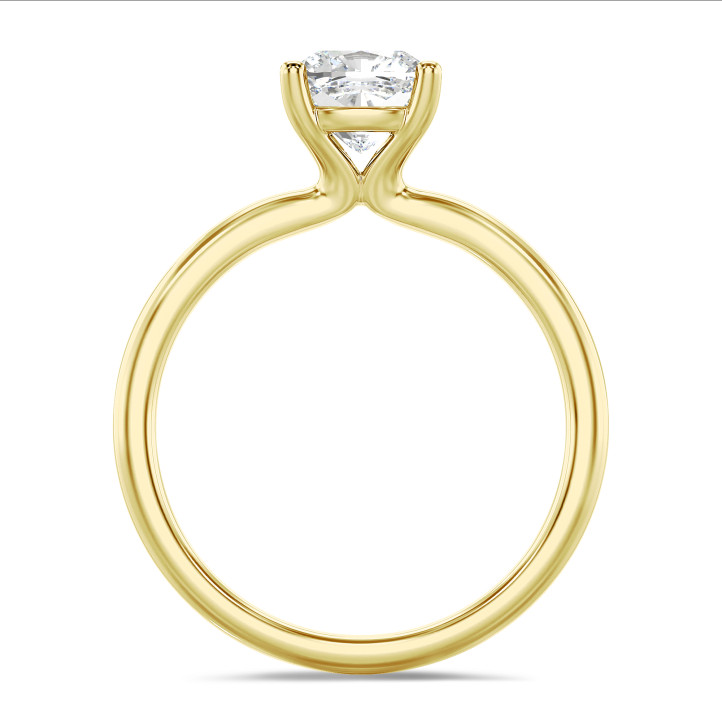 1.00 carat solitaire ring with a lab grown cushion diamond in yellow gold