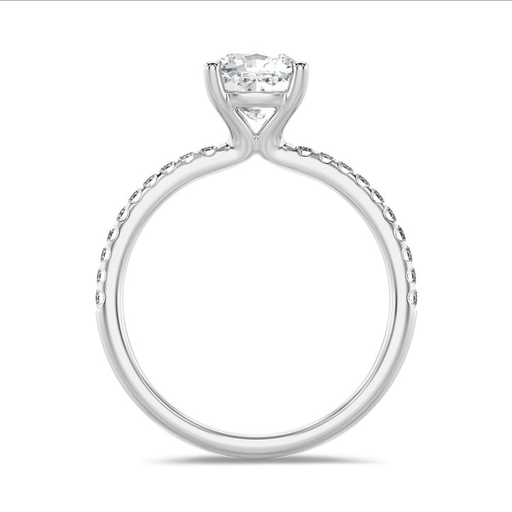 1.00 carat solitaire ring with a lab grown cushion diamond in white gold with lab grown side diamonds