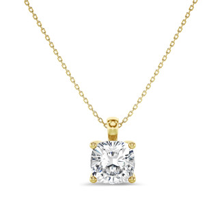 3.00 carat solitaire lab grown cushion cut diamond pendant in yellow gold