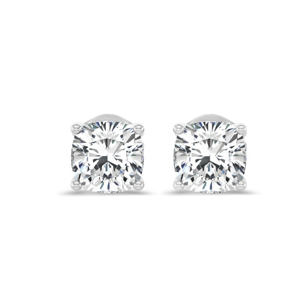 Earrings - 2.00 carat solitaire lab grown cushion cut diamond earrings in white gold