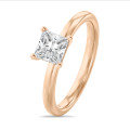 1.00 carat solitaire ring with a lab grown princess diamond in red gold