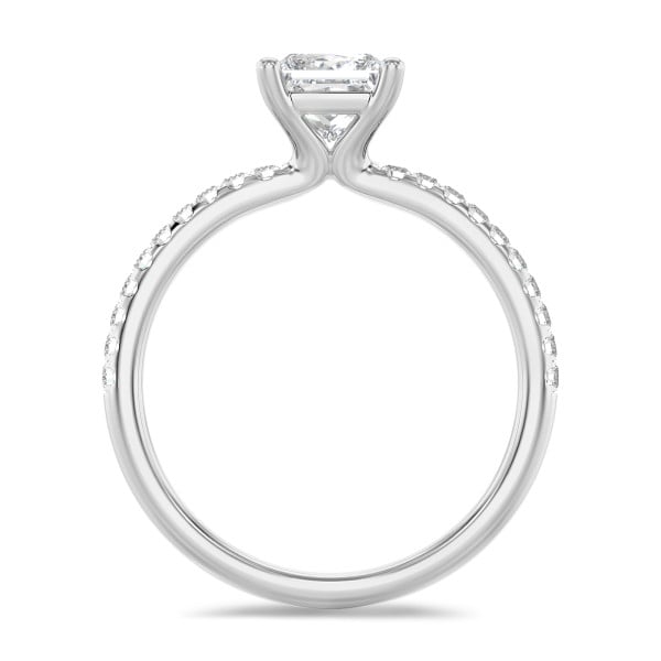 Engagement rings - 1.00 carat solitaire ring with a lab grown princess diamond in white gold with lab grown side diamonds