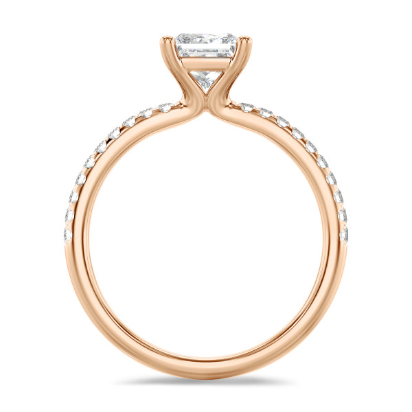Rings - 2.00 carat solitaire ring with a lab grown princess diamond in red gold with lab grown side diamonds