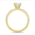 1.00 carat solitaire ring with a lab grown princess diamond in yellow gold with lab grown side diamonds