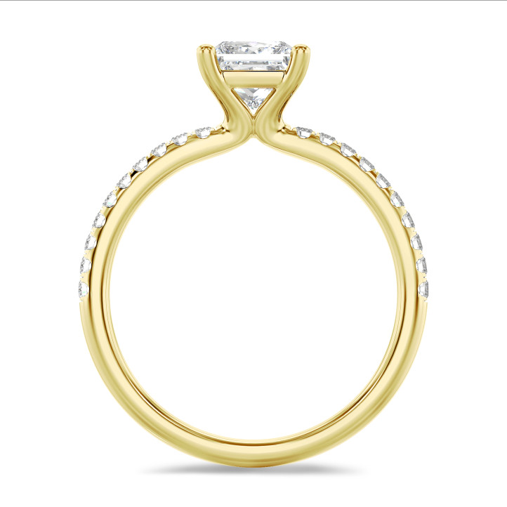 3.00 carat solitaire ring with a lab grown princess diamond in yellow gold with lab grown side diamonds