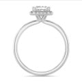 2.50 carat solitaire halo ring with a lab grown princess diamond in white gold with round lab grown diamonds