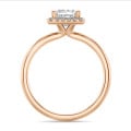 3.00 carat solitaire halo ring with a lab grown princess diamond in red gold with round lab grown diamonds