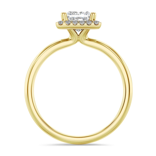 Rings - 3.00 carat solitaire halo ring with a lab grown princess diamond in yellow gold with round lab grown diamonds