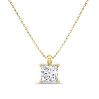 2.00 carat solitaire lab grown princess diamond pendant in yellow gold