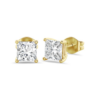 4.00 carat solitaire earrings in yellow gold with lab grown princess diamonds