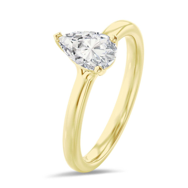 1.50 carat solitaire ring with lab grown pear diamond in yellow gold