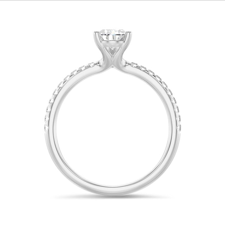 1.20 carat solitaire ring with lab grown pear diamond in white gold with lab grown side diamonds