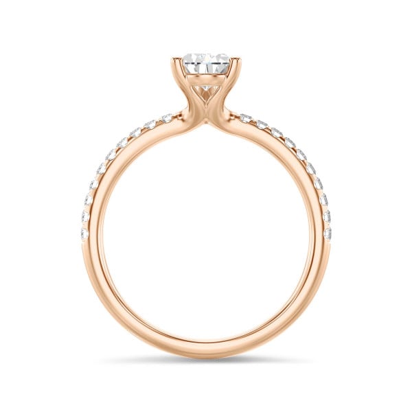 1.50 carat solitaire ring with lab grown pear diamond in red gold with lab grown side diamonds