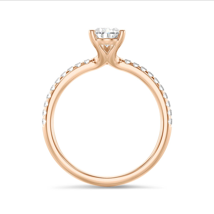 2.50 carat solitaire ring with lab grown pear diamond in red gold with lab grown side diamonds