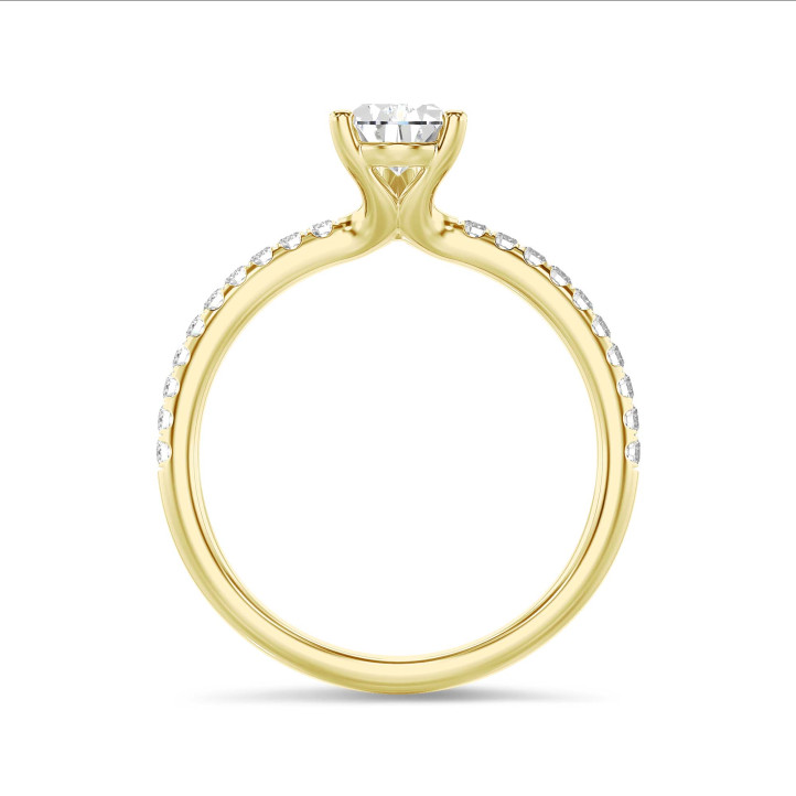 2.50 carat solitaire ring with lab grown pear diamond in yellow gold with lab grown side diamonds