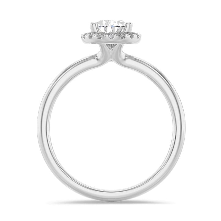3.00 carat solitaire halo ring with lab grown pear diamond in white gold with round lab grown diamonds